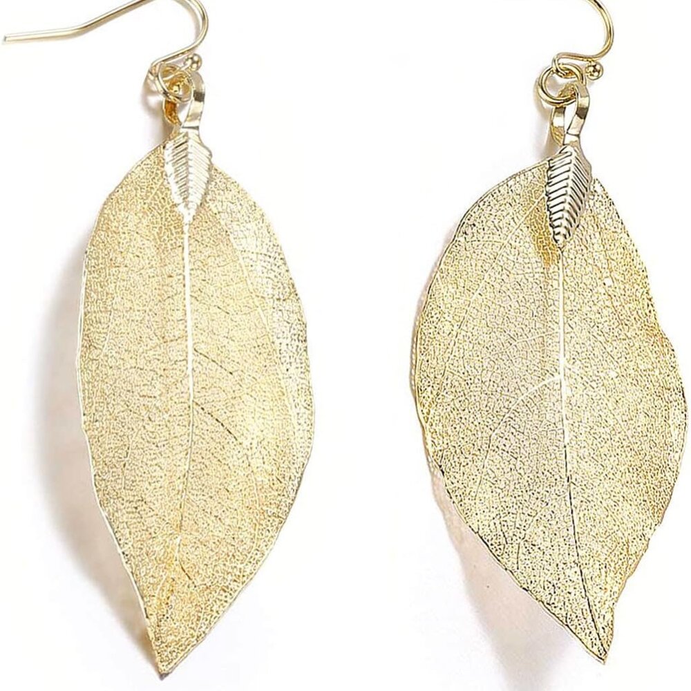 Filigree Long Leaf Pendant Dangle Necklace and Earring Jewelry Set Fashion for W